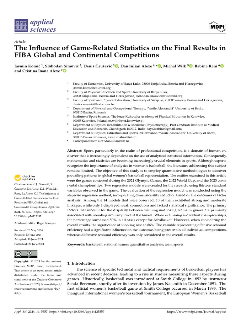 Impact of Game Stats on FIBA Women's Basketball | PDF | Linear ...