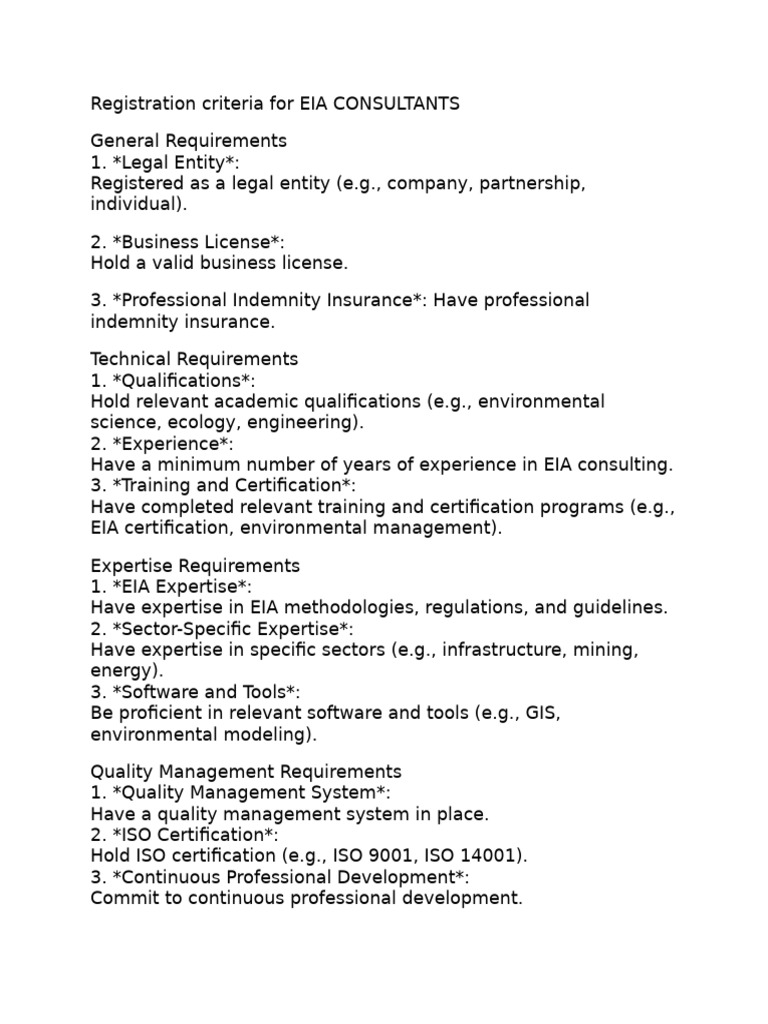 EIA Consultant Registration Criteria | PDF