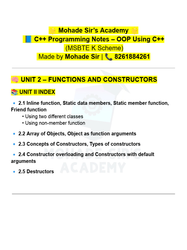 C++ OOP Functions and Constructors Guide | PDF | Constructor (Object ...