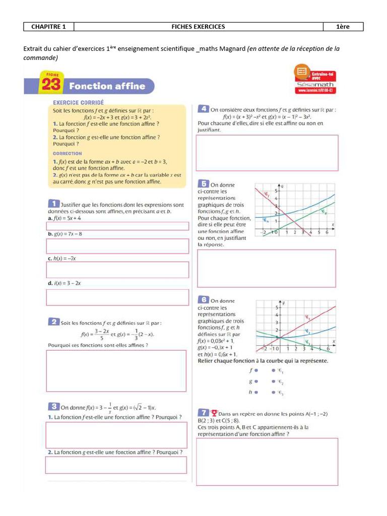 Fiches d'exercices de maths 1ère | PDF