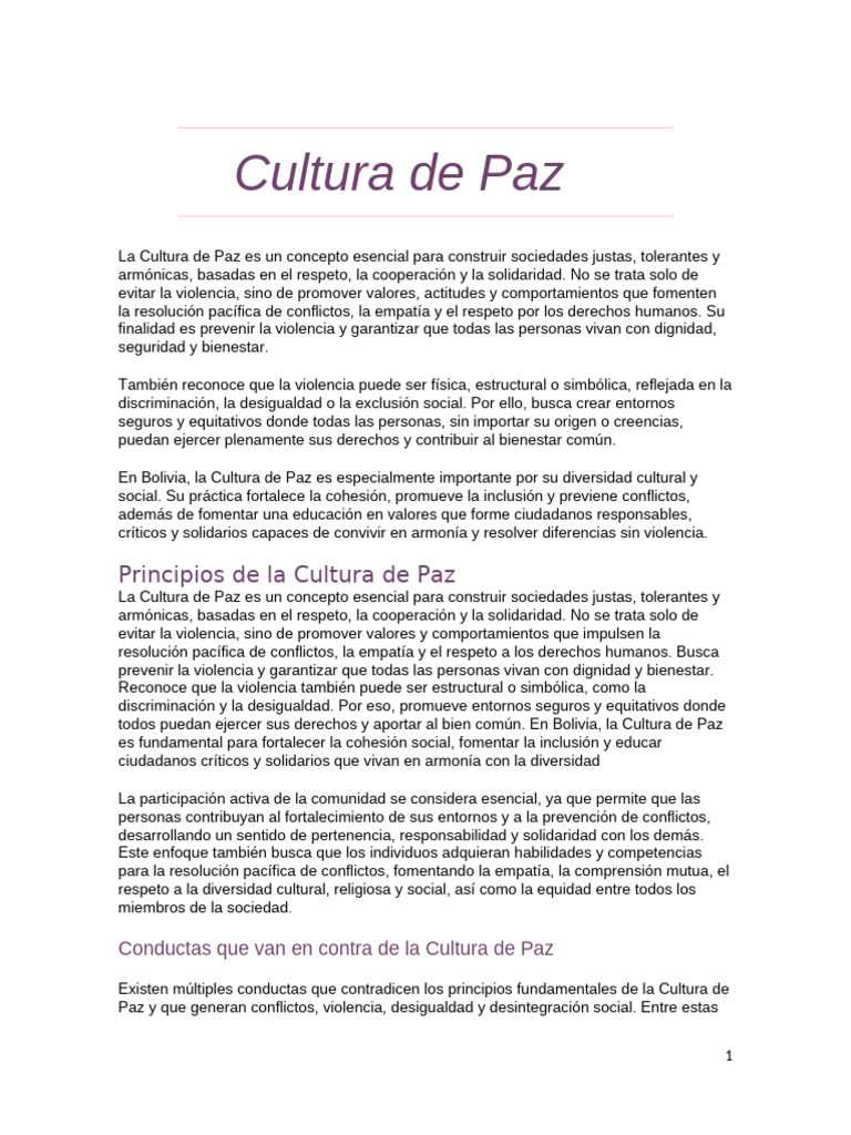 Cultura de Paz: Clave para Bolivia | PDF | Paz | Violencia