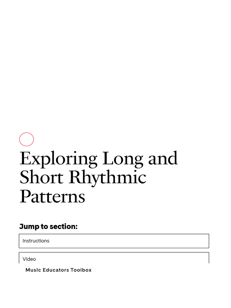Music Educators Toolbox Grade K - Exploring Long and Short Rhythmic ...