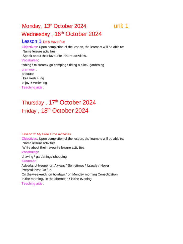 Fun and Healthy Activities Lessons | PDF | Syntax | Linguistic Morphology