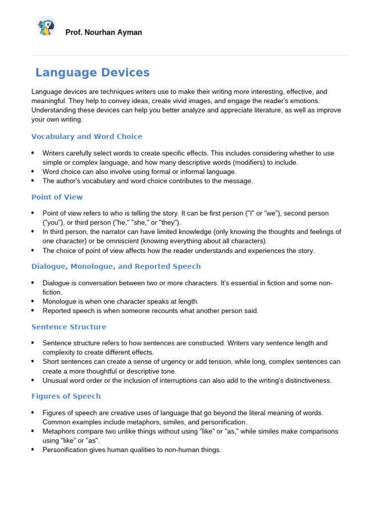 Language Devices | PDF | Narration | Human Communication