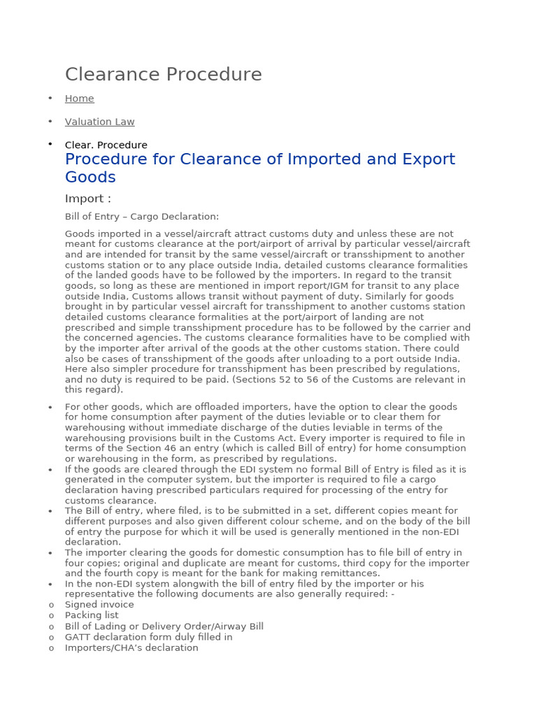 Custom Clearence Procedure | PDF | Customs | Electronic Data Interchange