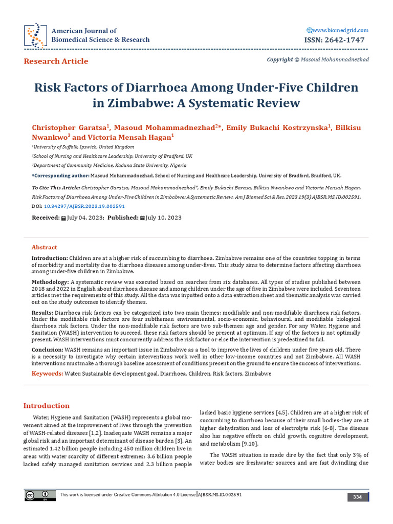 Diarrhoea Risk Factors in Zimbabwean Children | PDF | Wash | Diarrhea