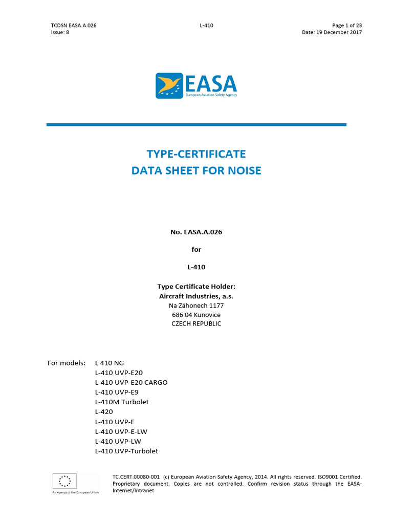 EASA Type Certificate Data Sheet L-410 | PDF | Transport | Aircraft