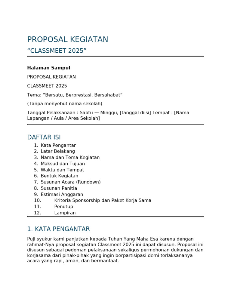 Proposal Kegiatan Classmeet 2025 | PDF