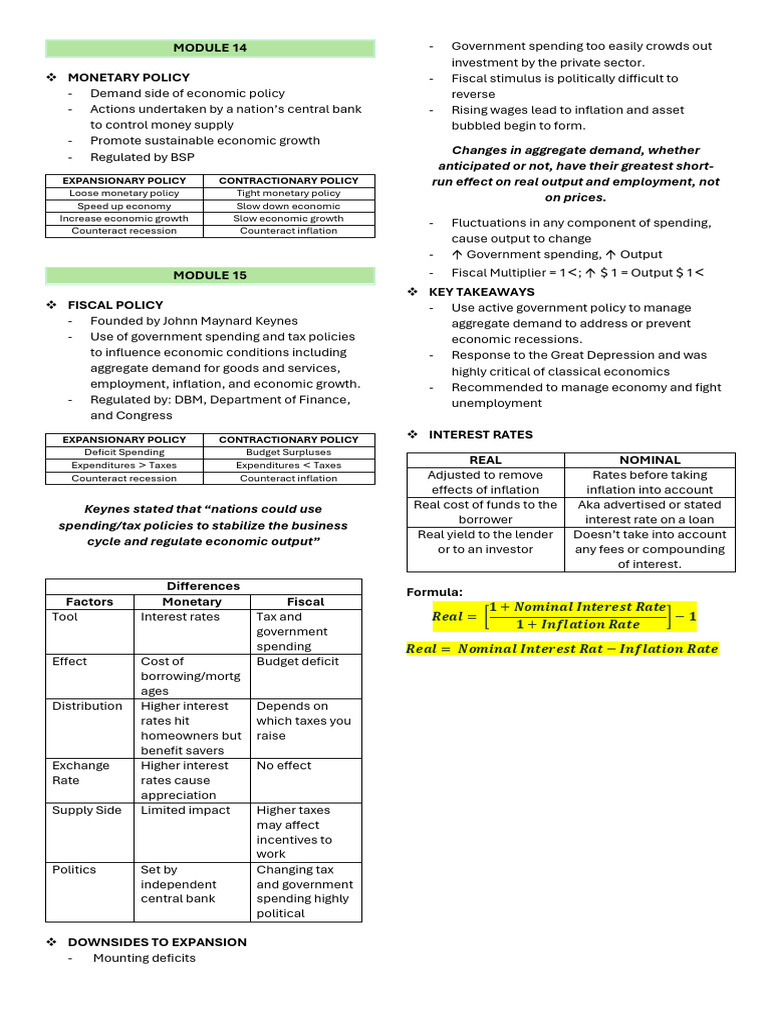 Monetary and Fiscal Policy Overview | PDF | Government Spending ...