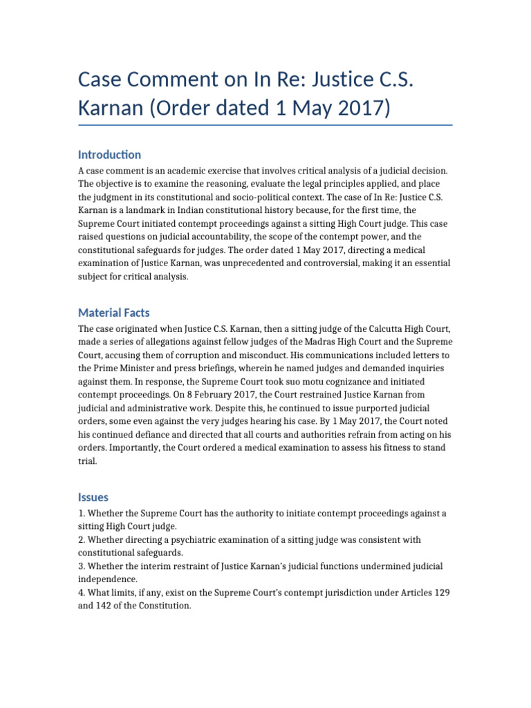Analysis of In Re: Justice C.S. Karnan | PDF | Supreme Court Of The ...