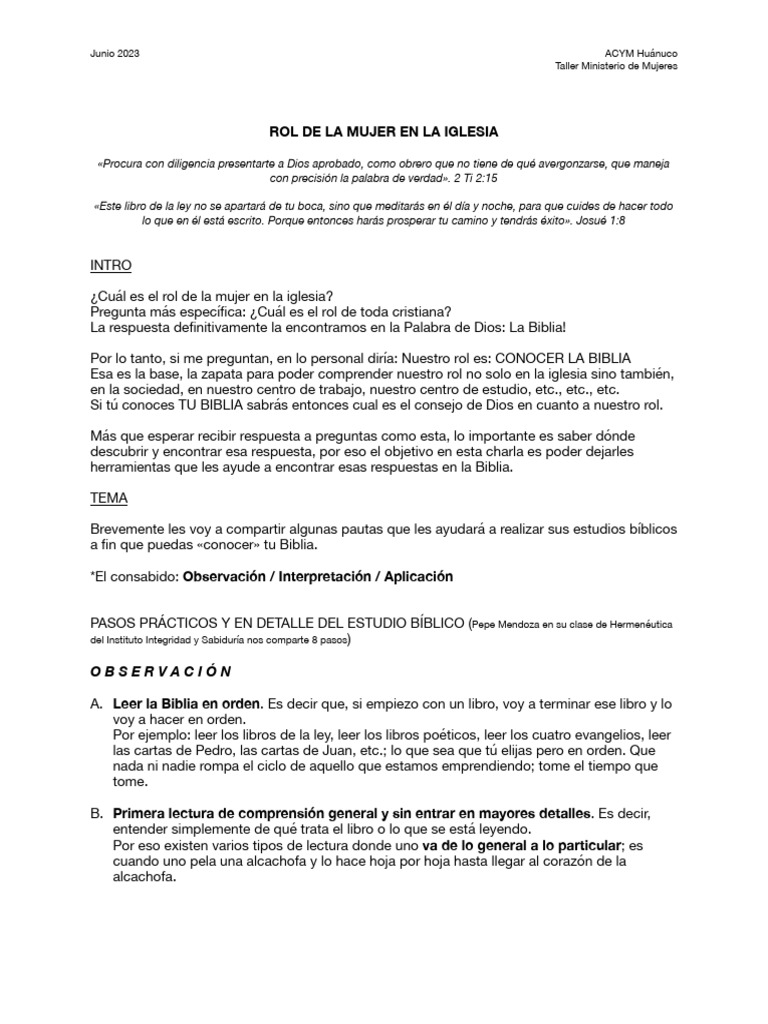 Rol de La Mujer en La Iglesia | PDF | Epístola a los filipenses | Pablo ...