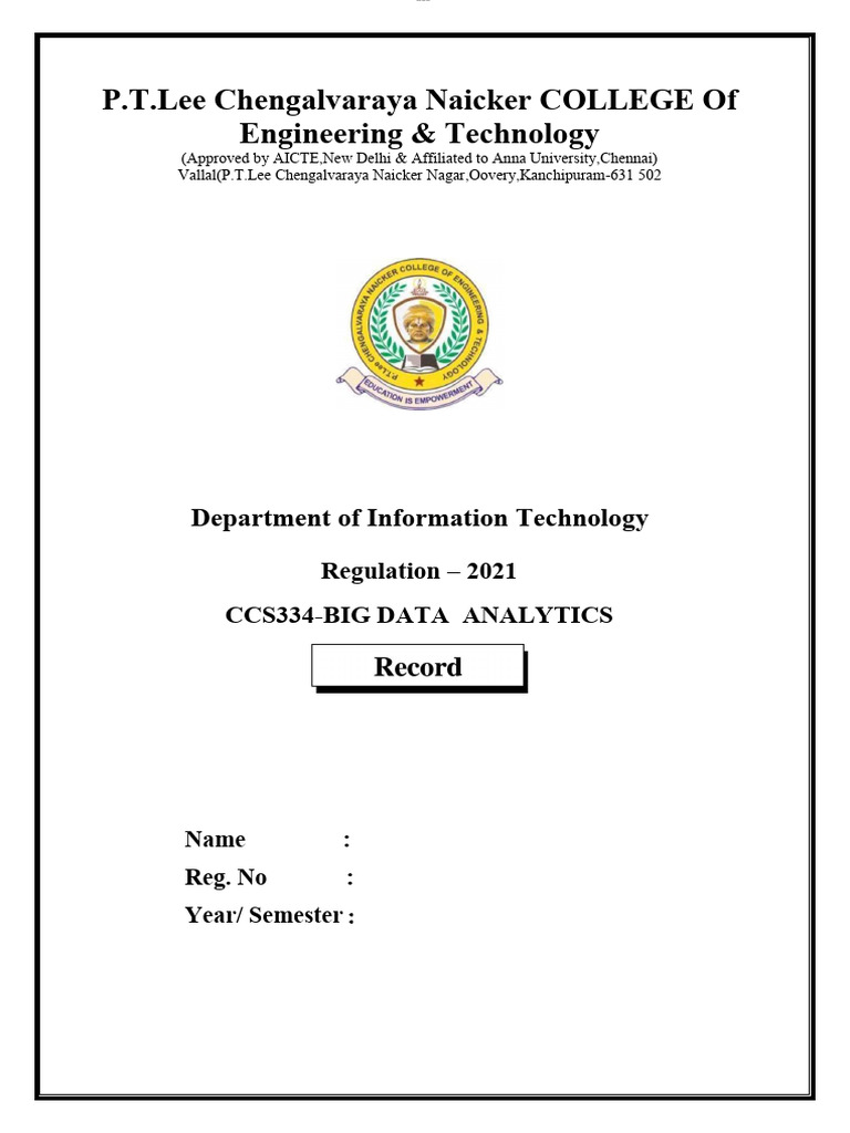 Ccs334 - Bda Lab Manual It-1 | PDF | Apache Hadoop | Information ...