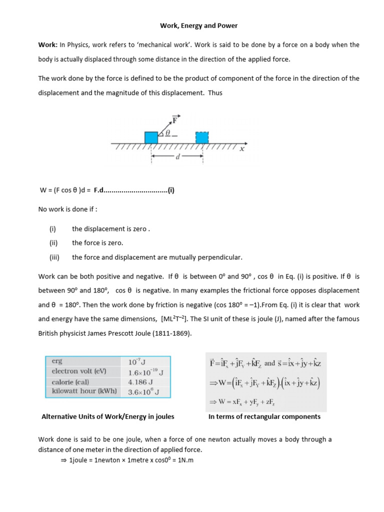 Work, Energy and Power - Notes | PDF | Collision | Potential Energy