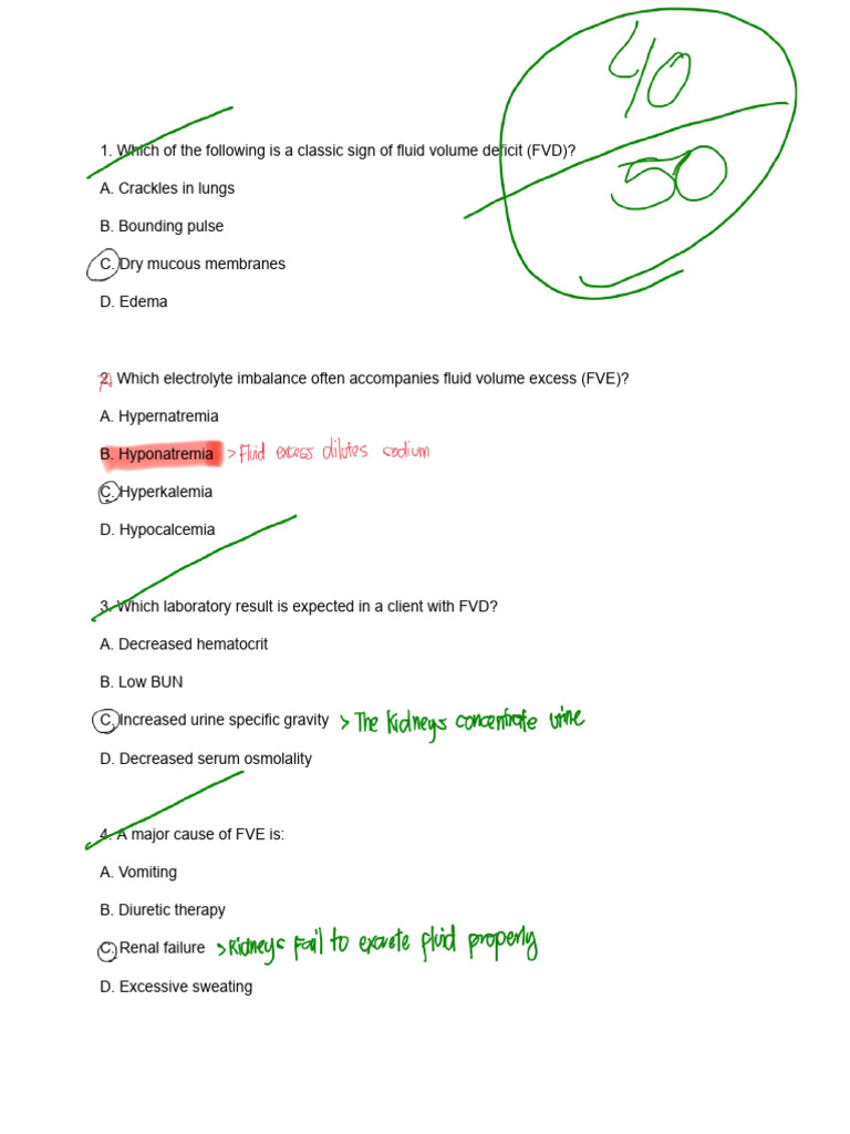Fluid Volume Deficit and Excess Quiz | PDF | Dehydration | Edema