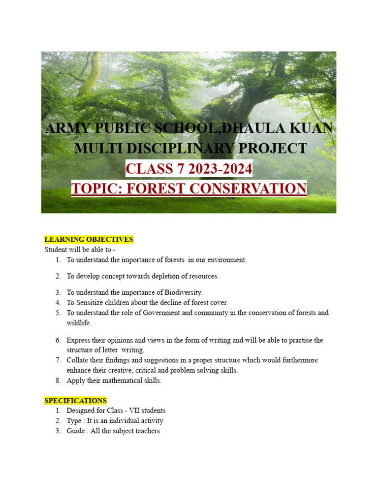Class 7 Multi Disciplinary Prject 2023-24 | PDF | Natural Environment