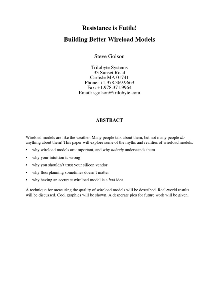 Wire Load Model PDF Program Optimization Scatter Plot