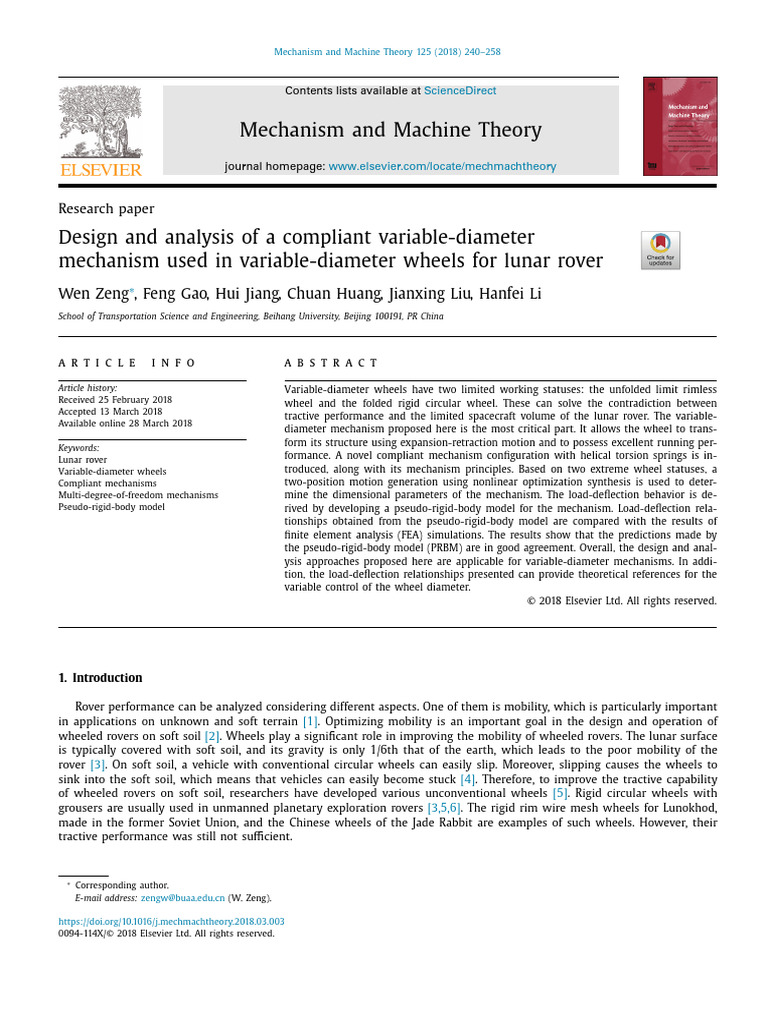 Compliant Mechanism for Lunar Rover Wheels | PDF | Rover (Space ...
