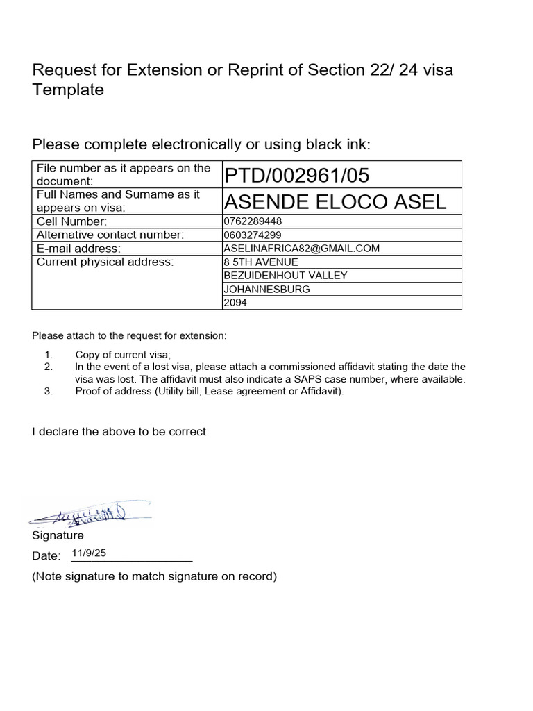 Visa Extension Request Template | PDF