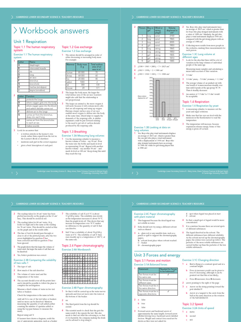 Cambridge Lower Secondary Science 8 Guide | PDF | Atoms | Respiratory ...