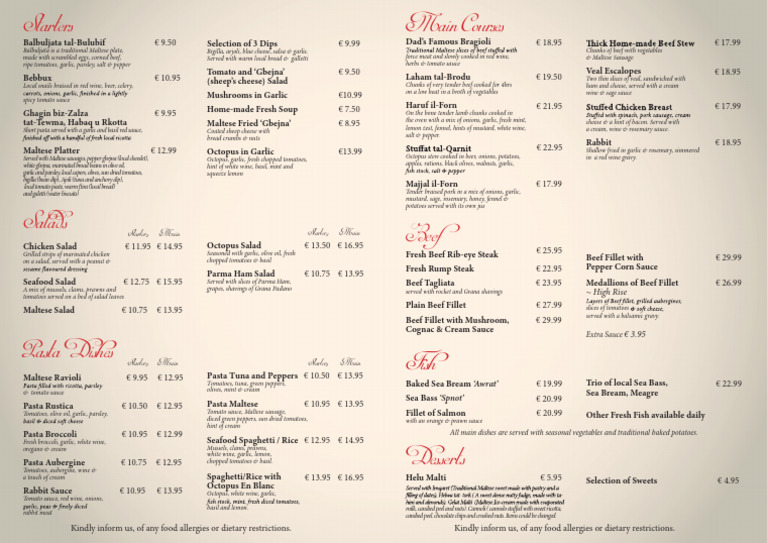 Traditional Maltese Cuisine Menu | PDF | Salad | Pasta