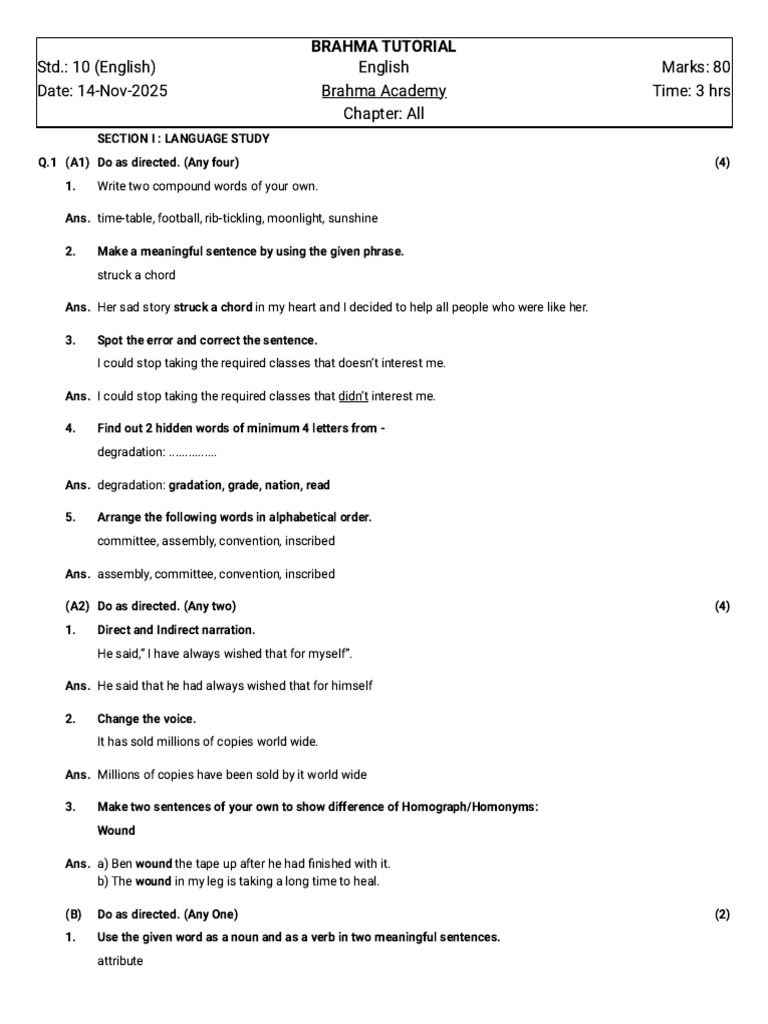 10th Grade English Language Exam Guide | PDF