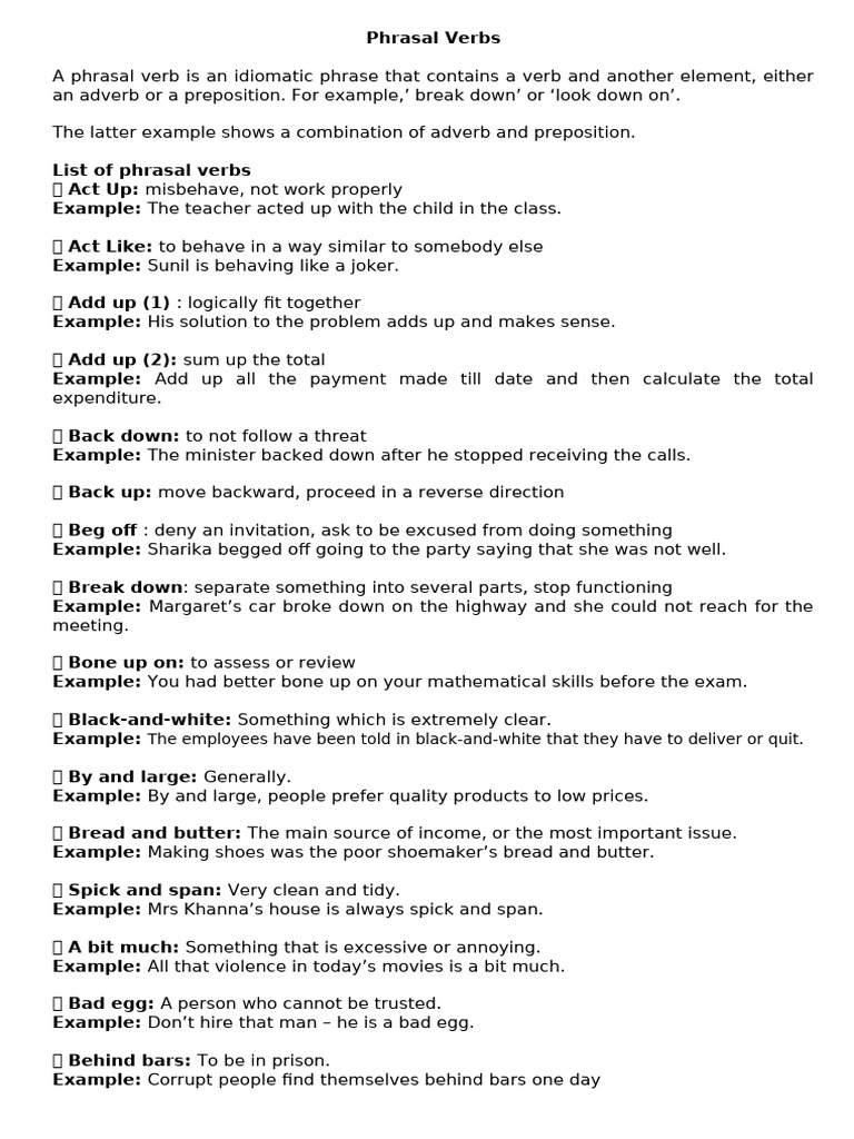 Phrasal Verbs | PDF | Adverb