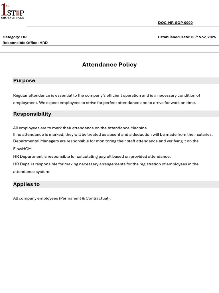 1st Step Attendance Policy | PDF | Employment | Labor Relations