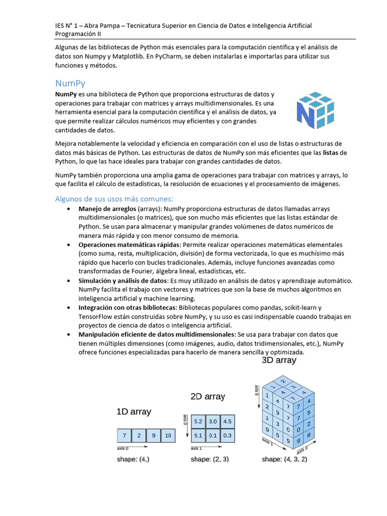 Bibliotecas Python: NumPy y Matplotlib | PDF | Datos | Informática