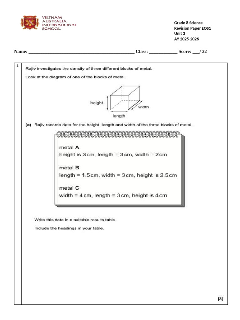 Revision 3 (Unit 3) Grade 8 | PDF