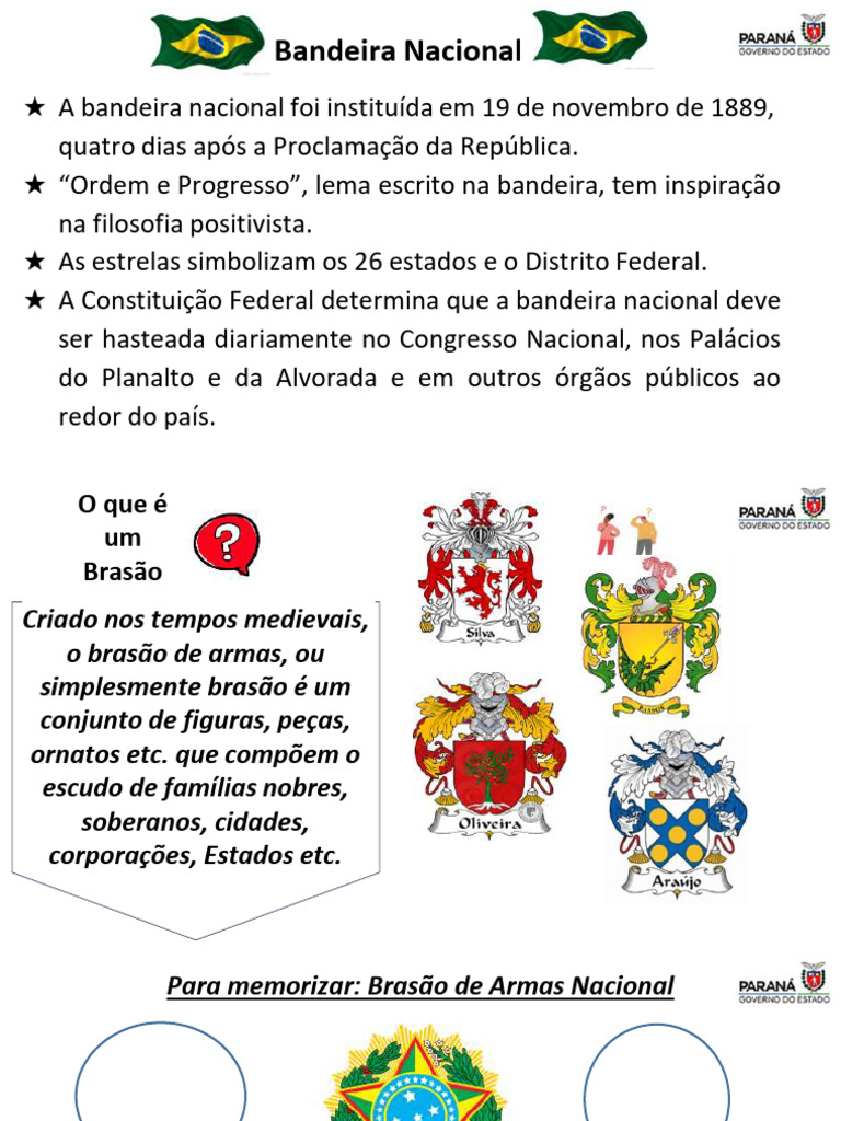 Símbolos Nacionais do Brasil: Bandeira, Hino e Brasão | PDF | Brasil