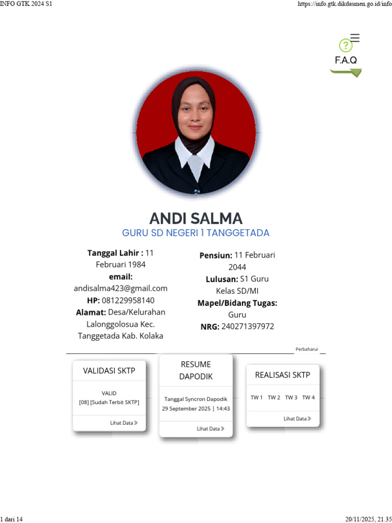 Data Guru SD Negeri 1 Tanggetada 2024 | PDF