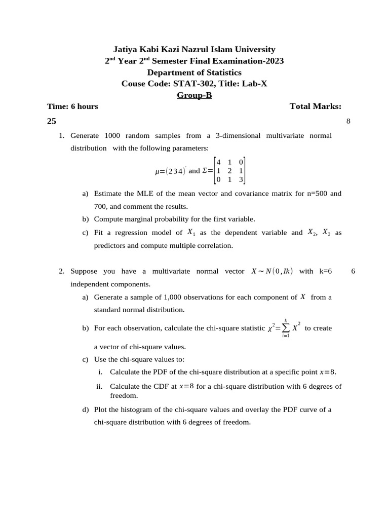 Multivariate Statistics Exam 2023 | PDF | Chi Squared Distribution ...