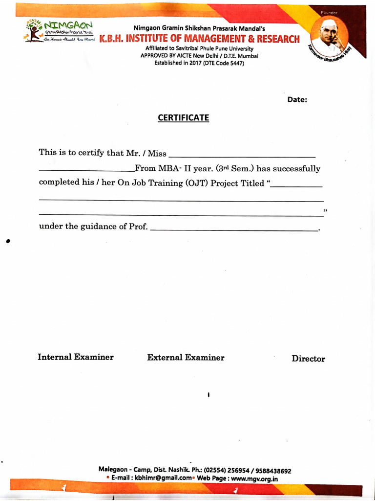Institute's Certificate | PDF