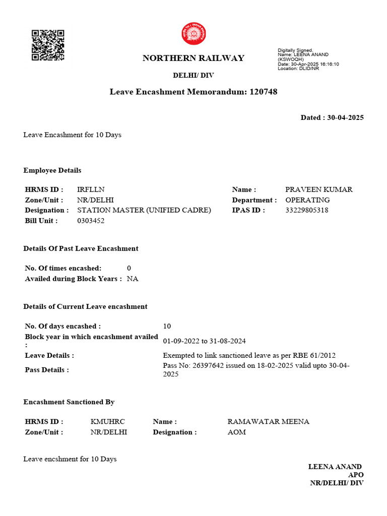 Leave Encashment of Praveen Kumar1 | PDF