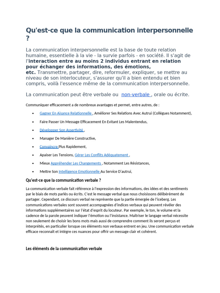 Communication interpersonnelle essentielle | PDF | Communication non ...