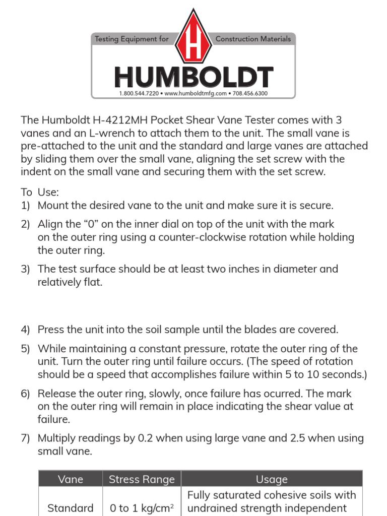 Humboldt H-4212MH Vane Tester Guide | PDF
