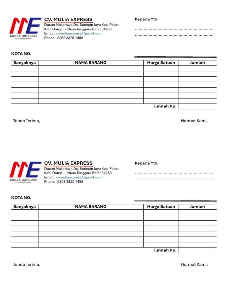 Sample Nota Mulia Express | PDF
