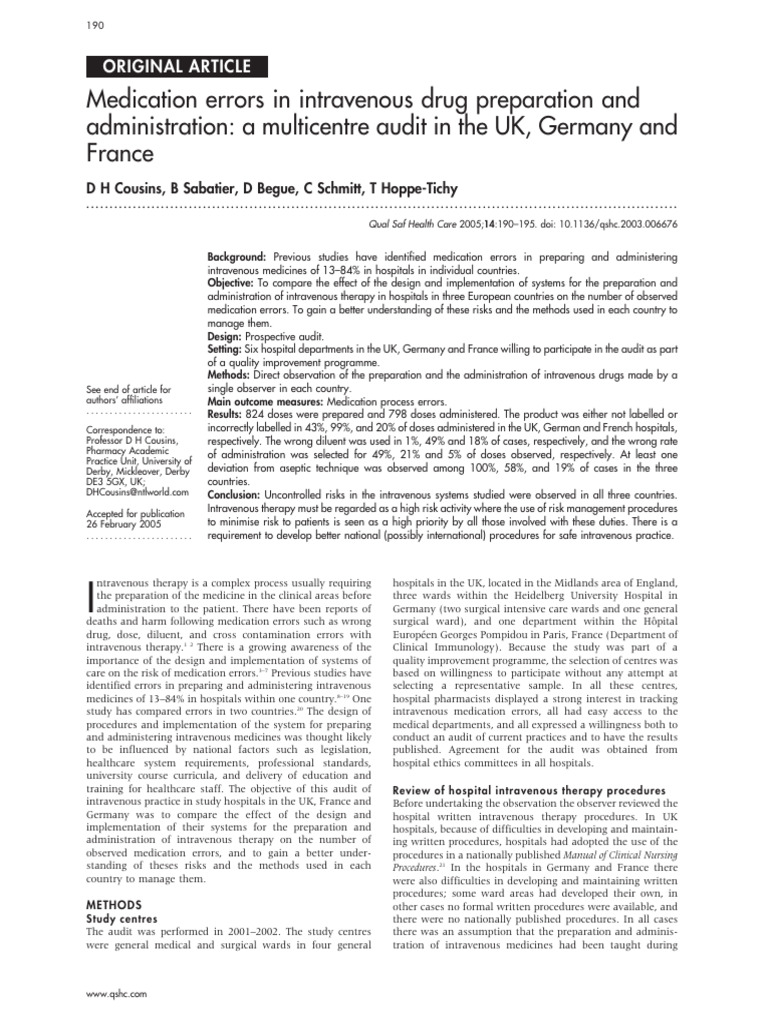 Intravenous Medication Errors Audit | PDF | Intravenous Therapy ...