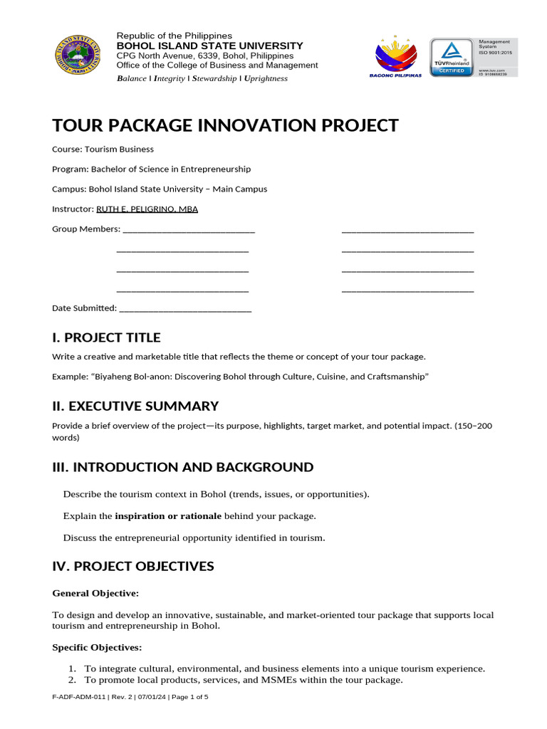 Innovative Bohol Tour Package Project | PDF | Pricing | Tourism