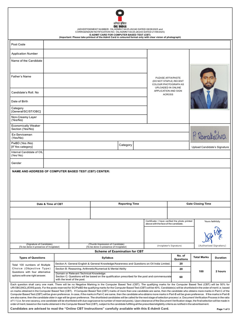 Admit Card | PDF | Identity Document
