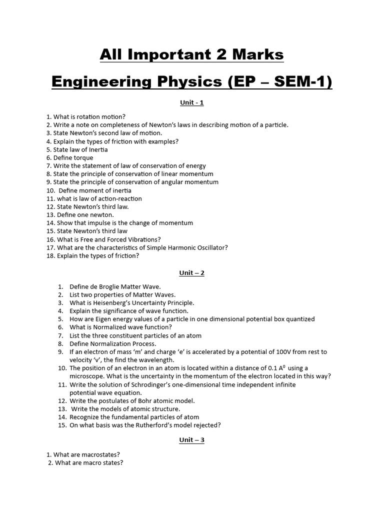 Engineering Physics Key Concepts and Questions | PDF | Force | P–N Junction