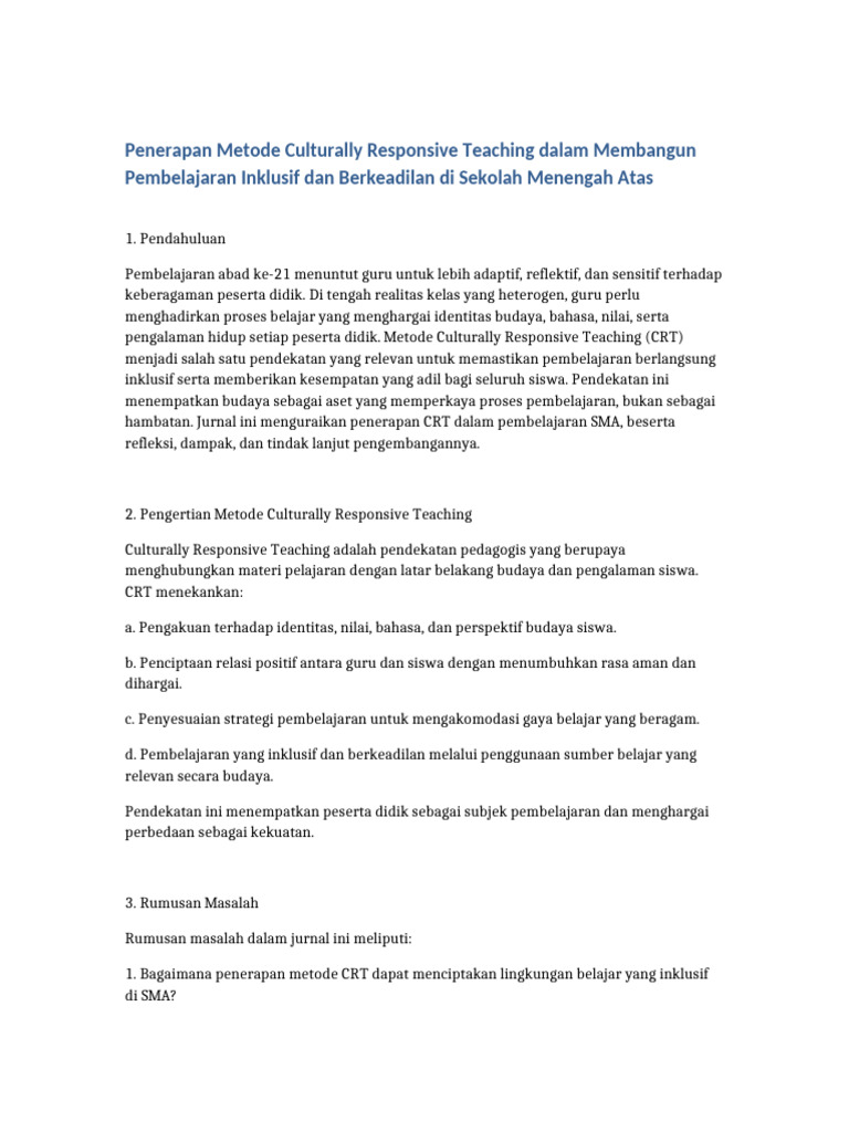 Penerapan Culturally Responsive Teaching di SMA | PDF