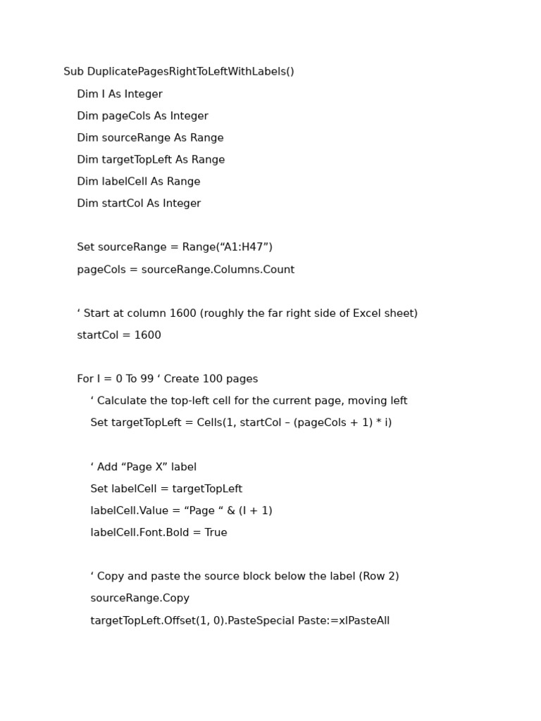 VBA Script for Duplicating Pages in Excel | PDF