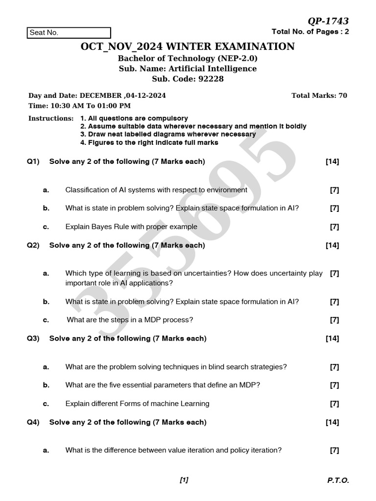 AI Exam Questions for B.Tech Students | PDF | Artificial Intelligence ...