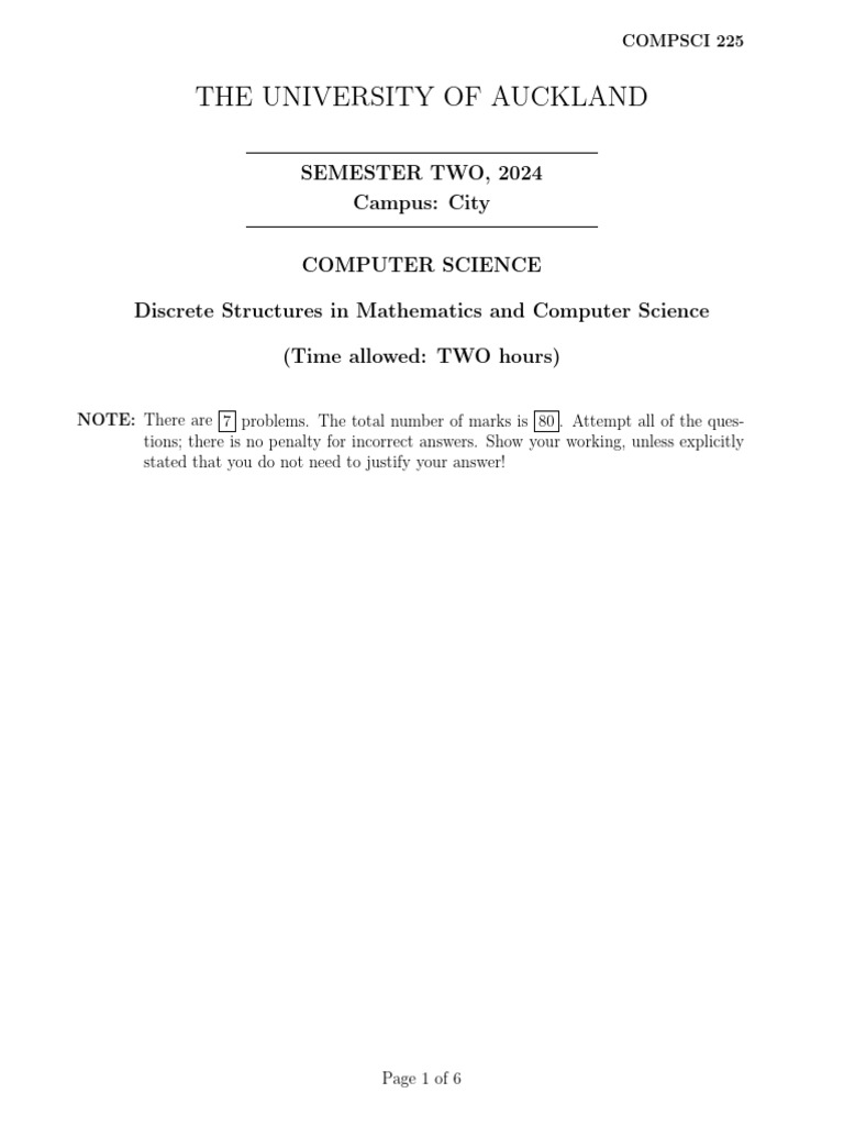 Discrete Structures Exam COMPSCI 225 | PDF | Vertex (Graph Theory ...