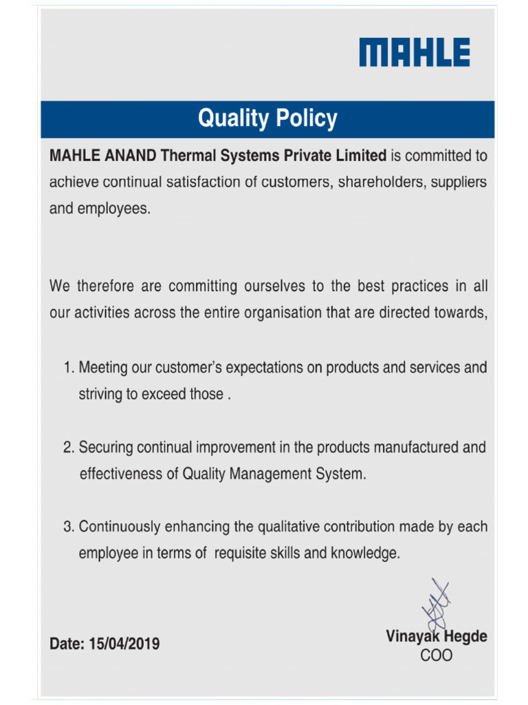 01) Quality Policy | PDF