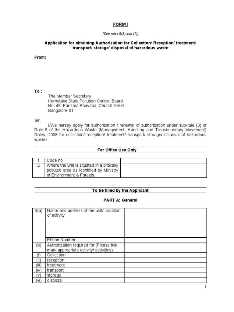 Form1 HWM Rules Hazardous Waste Waste Management