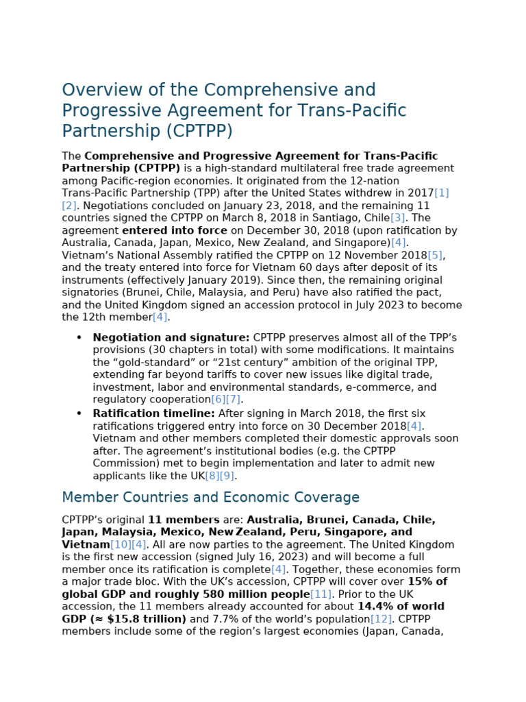 CPTPP Agreement Overview and Impact | PDF | Trans Pacific Partnership ...