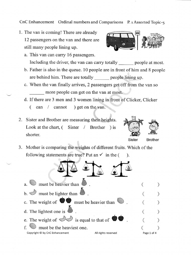 CNC Math Theme 5 Ordinal Numbers and Comparisons | PDF
