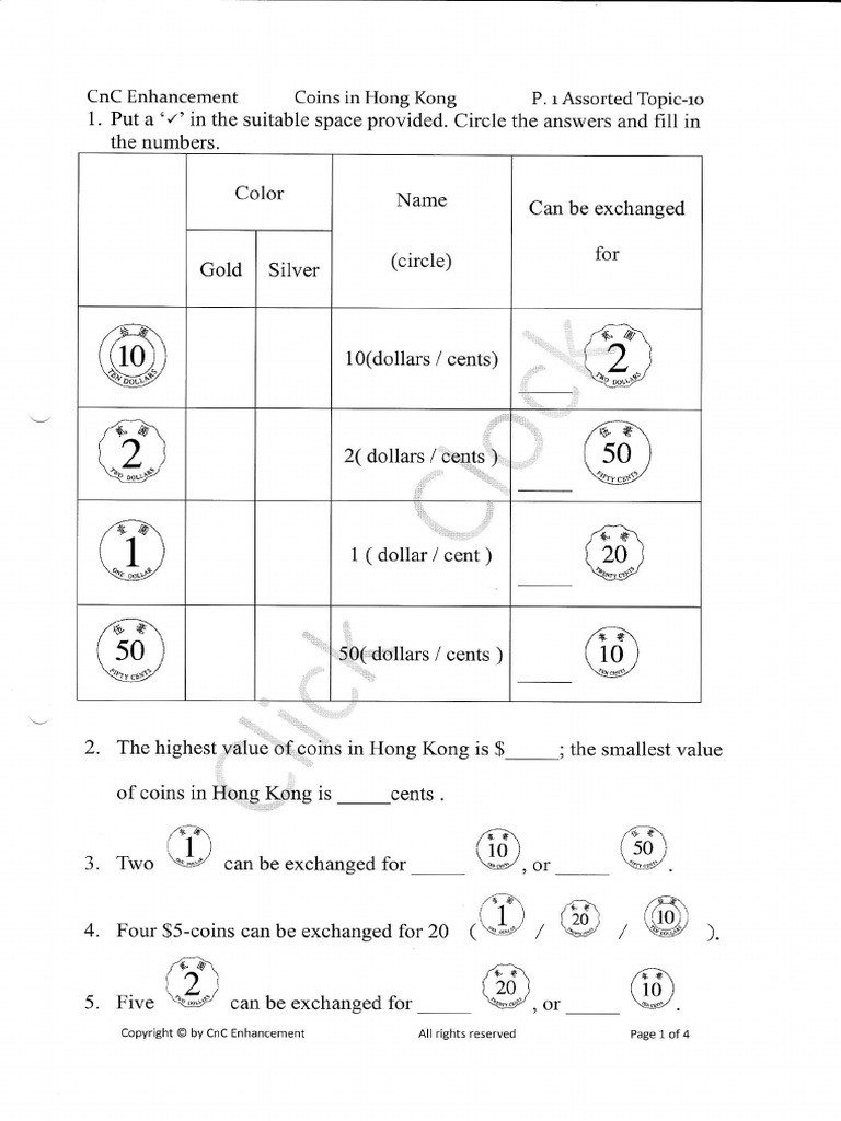 CNC Math Theme 10 Coins in Hong Kong | PDF